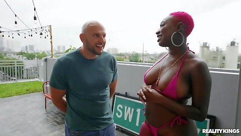 Busty girl and male friend